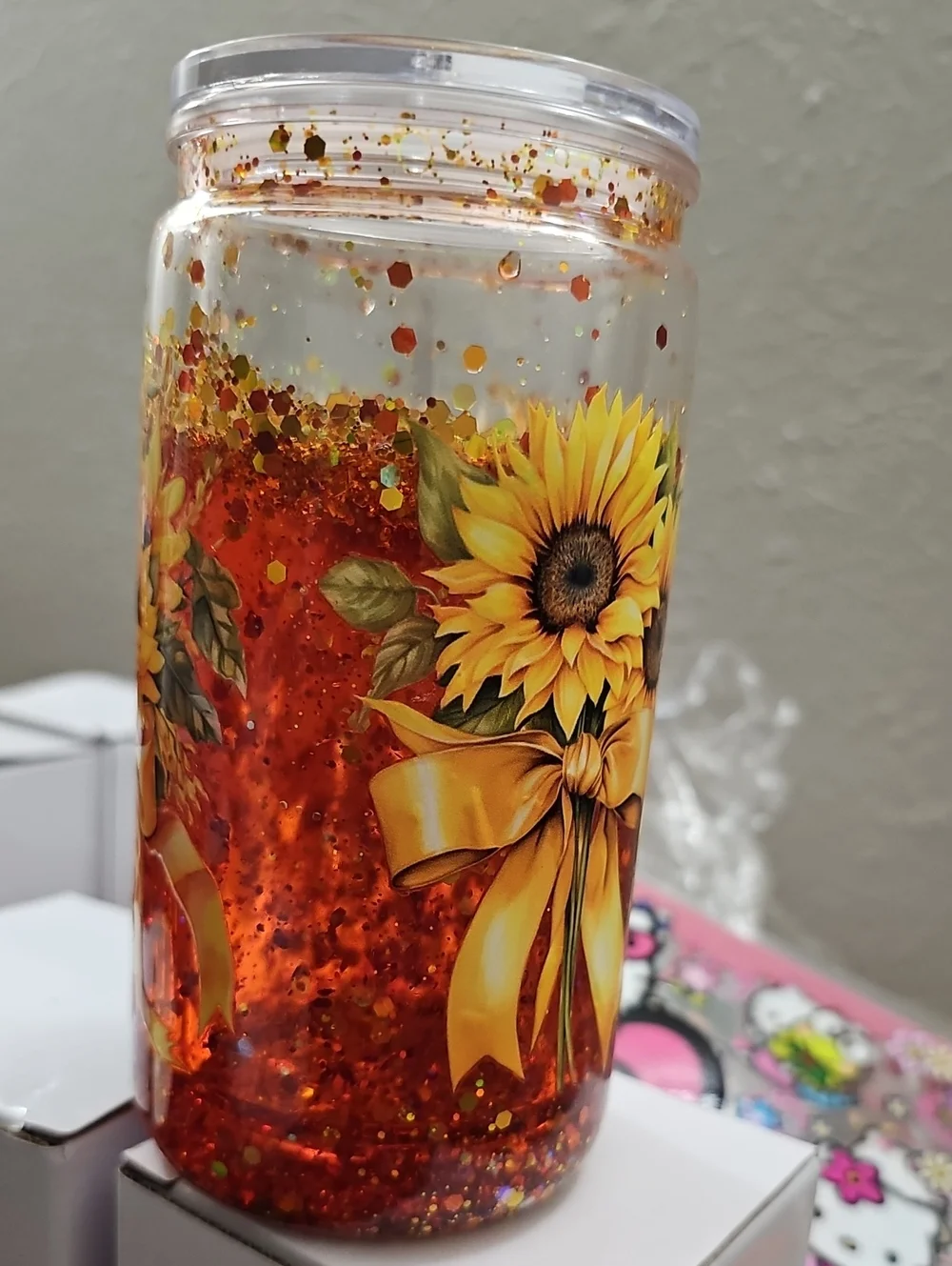 Sunflower Glitter Decorative Jar - Yellow